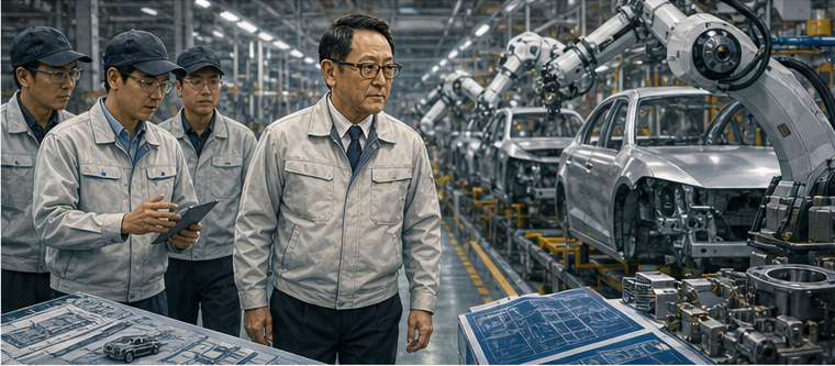 Akio Toyoda leading through factory knowledge and patient long-term strategy