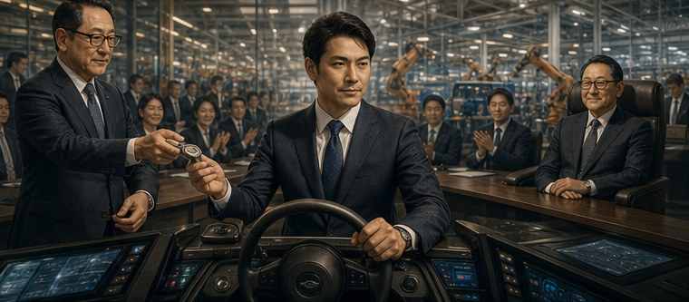 Akio Toyoda handing operational leadership to his successor while becoming chairman
