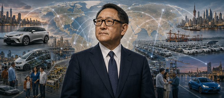 Akio Toyoda and Toyota's global vehicles factories and markets