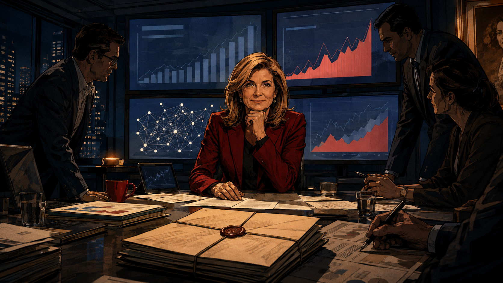 Arianna Huffington at the center of a 2011 digital-media acquisition deal room