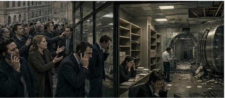 A liquidity crisis and withdrawal demands exposing an empty fraudulent structure