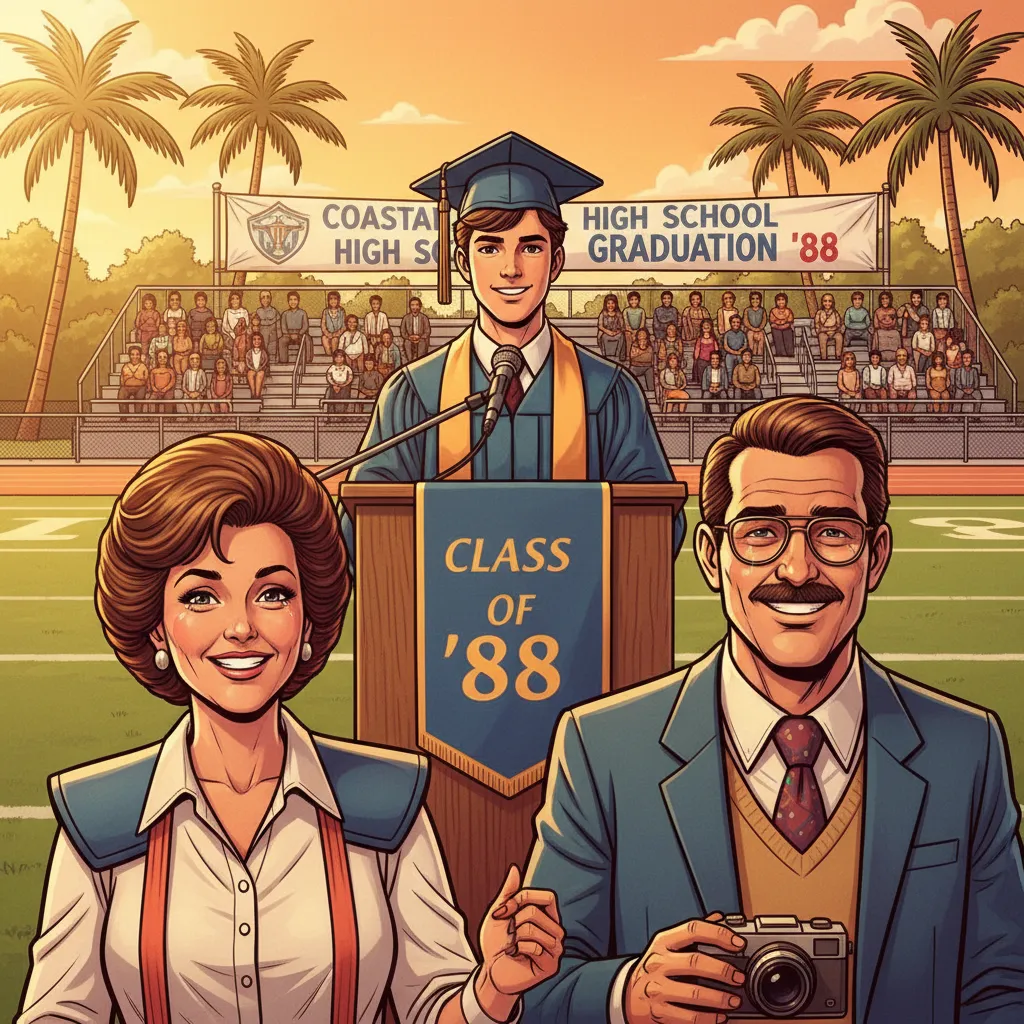 A young valedictorian giving a speech about space colonization to a high school auditorium