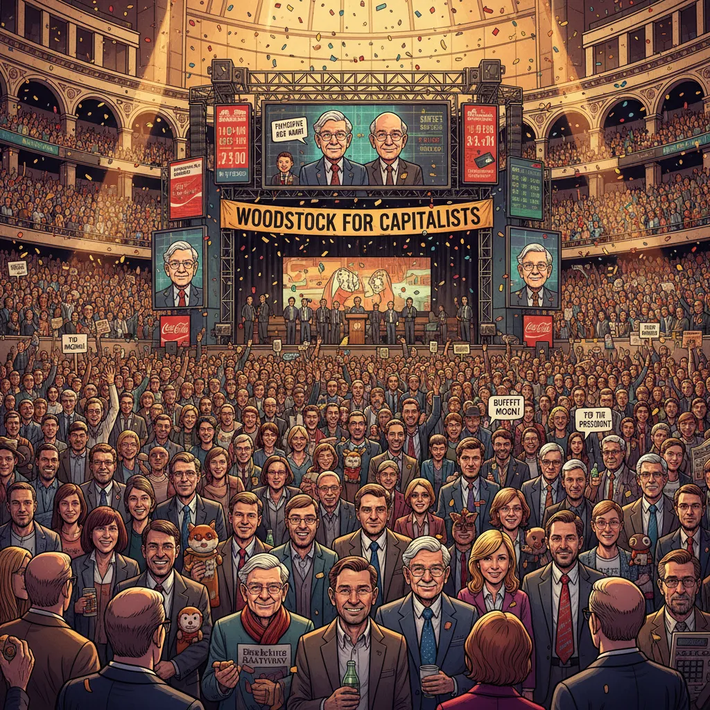 Tens of thousands of people filling a stadium in Omaha for the Berkshire Hathaway annual meeting