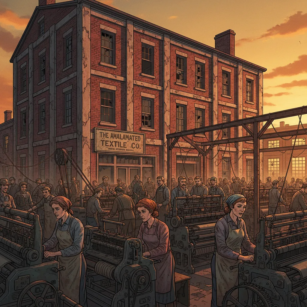 A weathered New England textile mill with smokestacks — the original Berkshire Hathaway