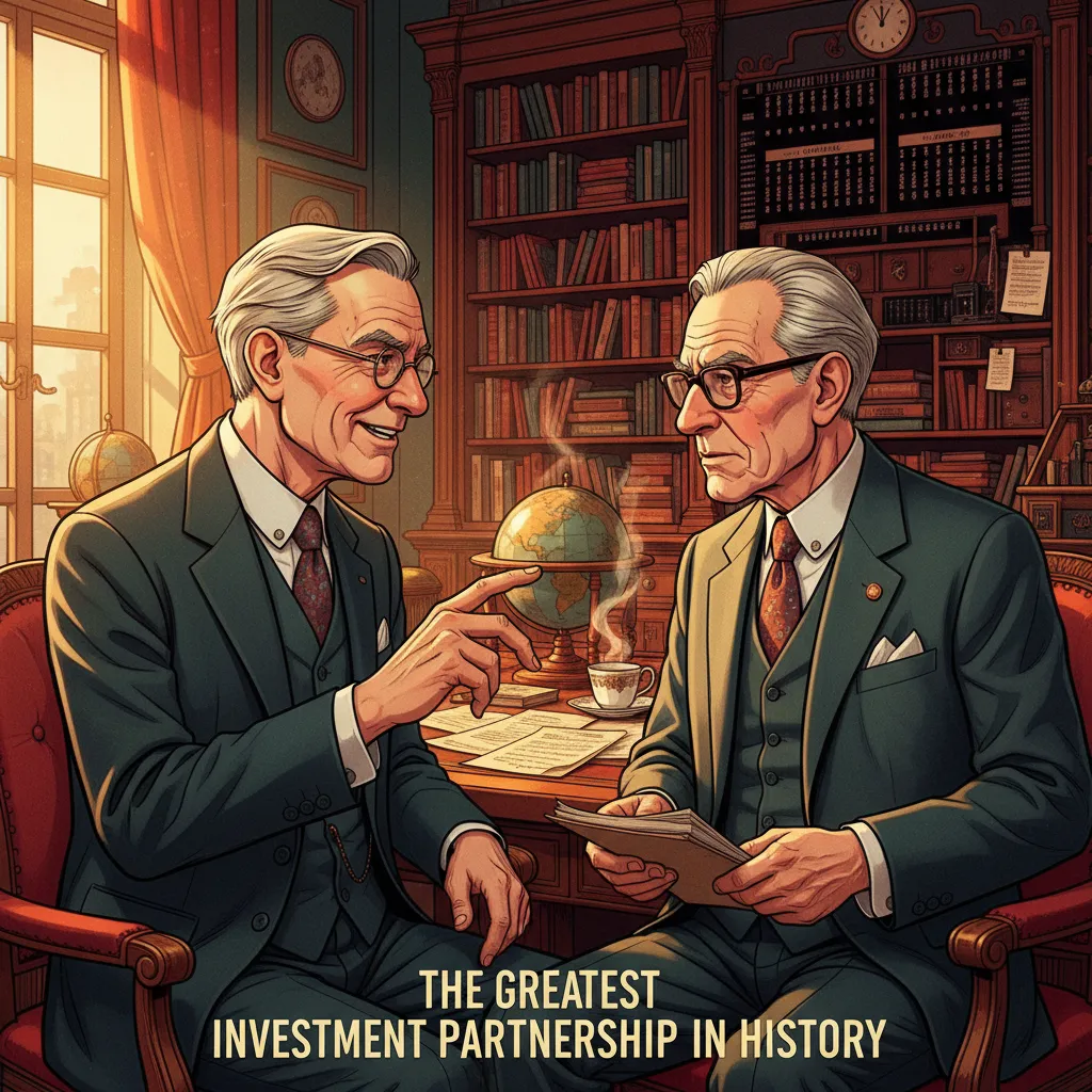 Two elderly men laughing together at a long table with microphones — the Berkshire annual meeting