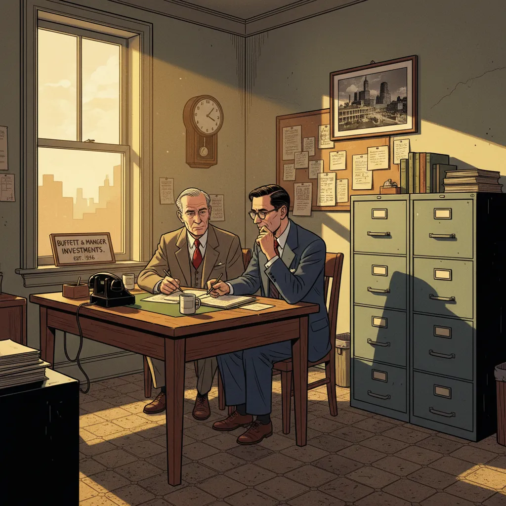 A modest office in downtown Omaha in the late 1950s with filing cabinets and a desk