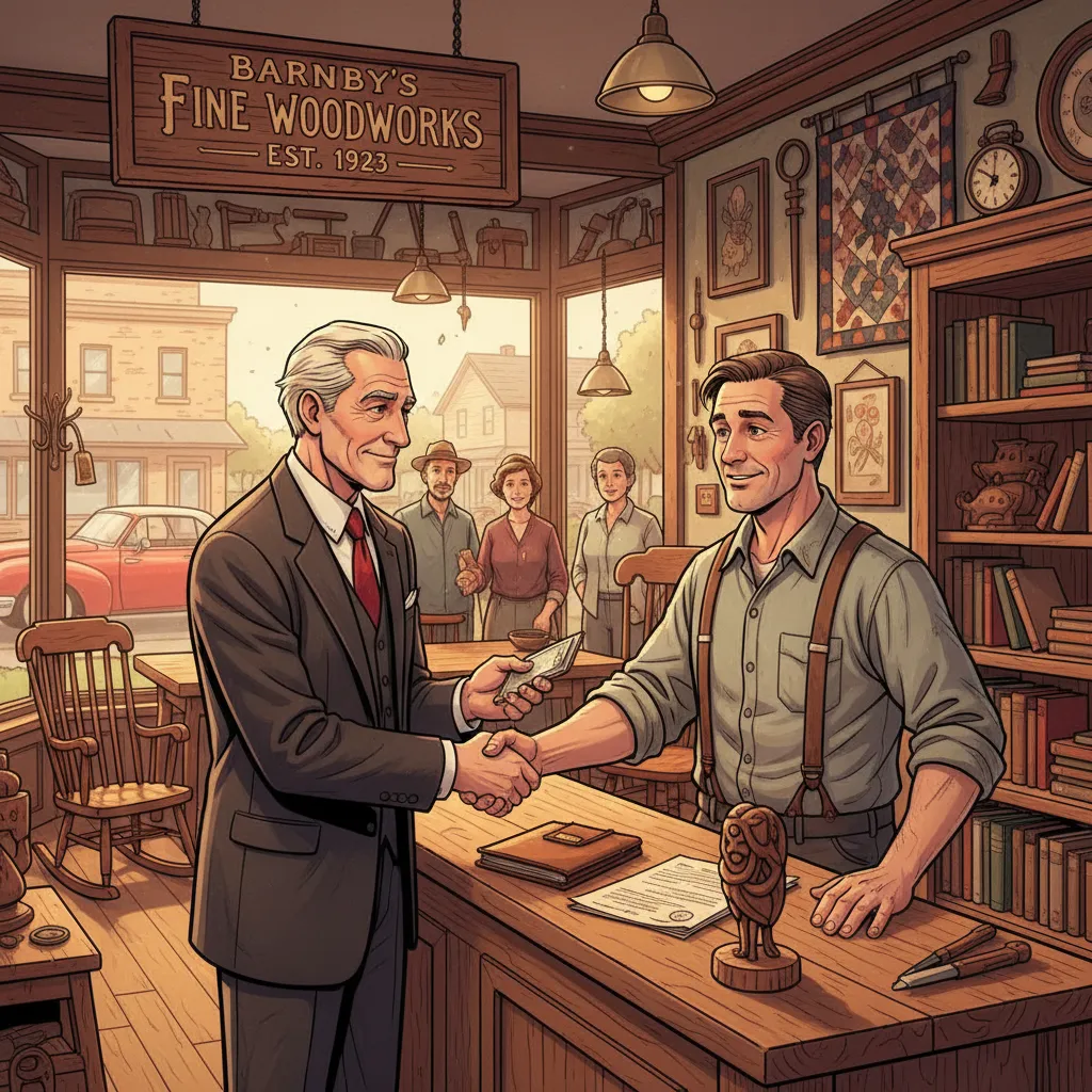 Warren Buffett walking through a small Nebraska town visiting one of his early business investments