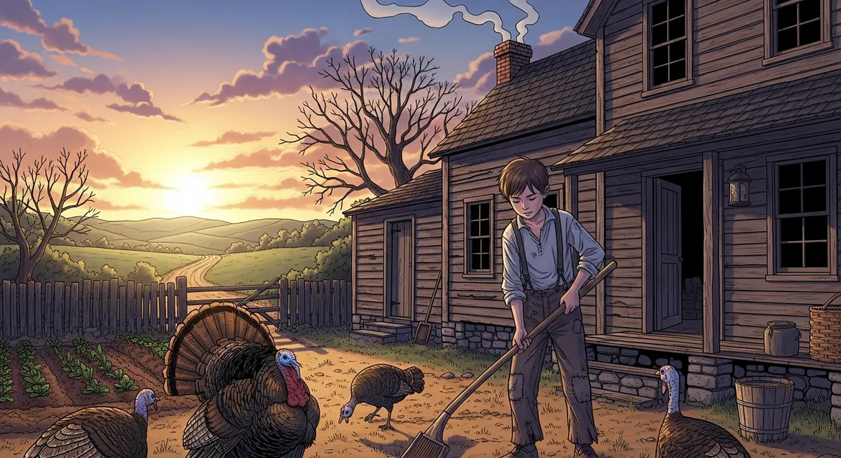 Young boy in 1840s rural New York with a stern mother and absent father