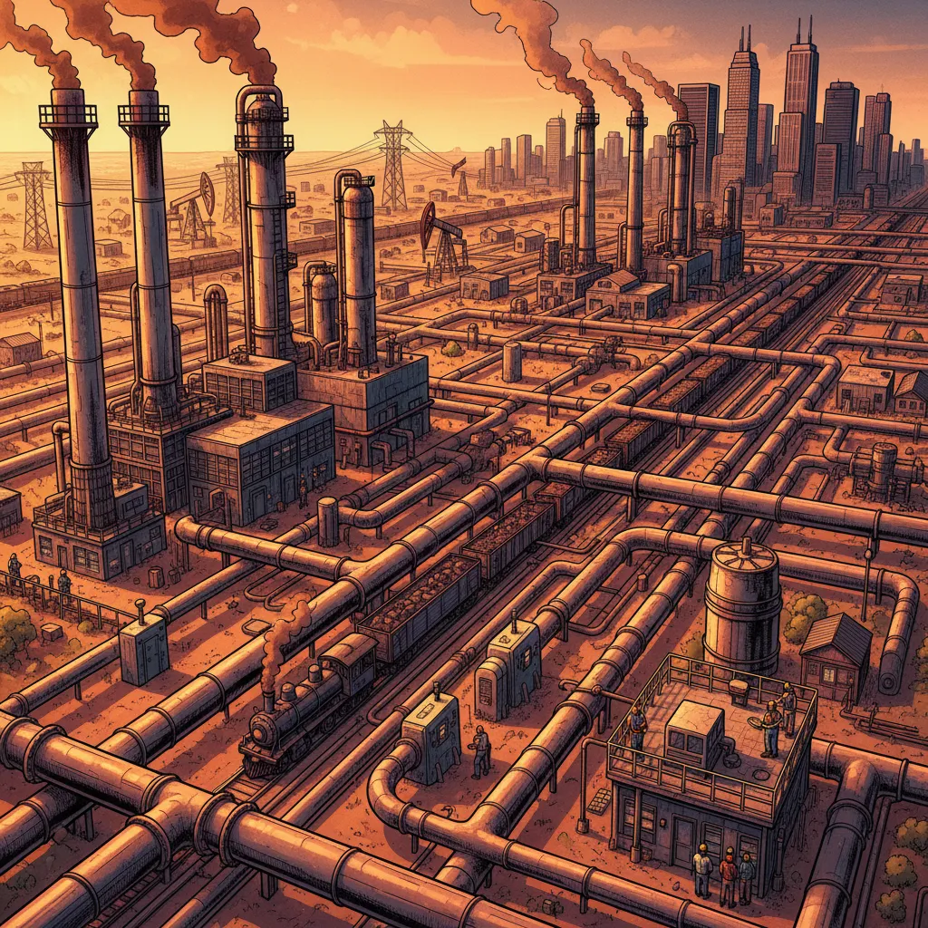 Standard Oil pipelines stretching across the American landscape — controlling the arteries of commerce