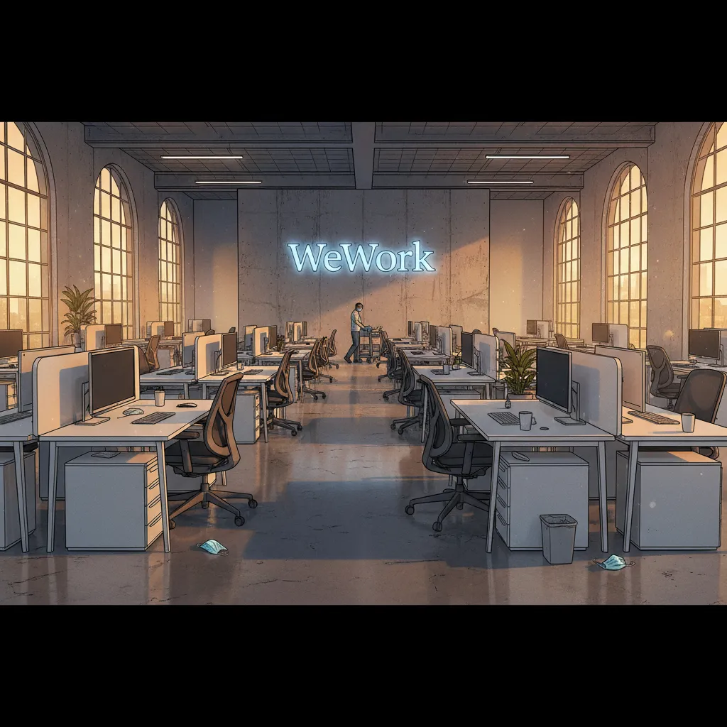 Empty office buildings during pandemic with "Closed" signs — WeWork's nightmare scenario