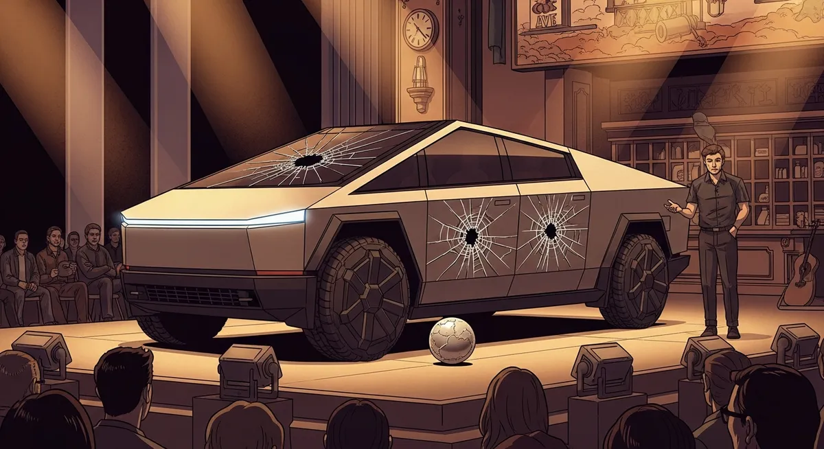 The Cybertruck glass fail — "Tesla Armor Glass" shattered on live stage, twice