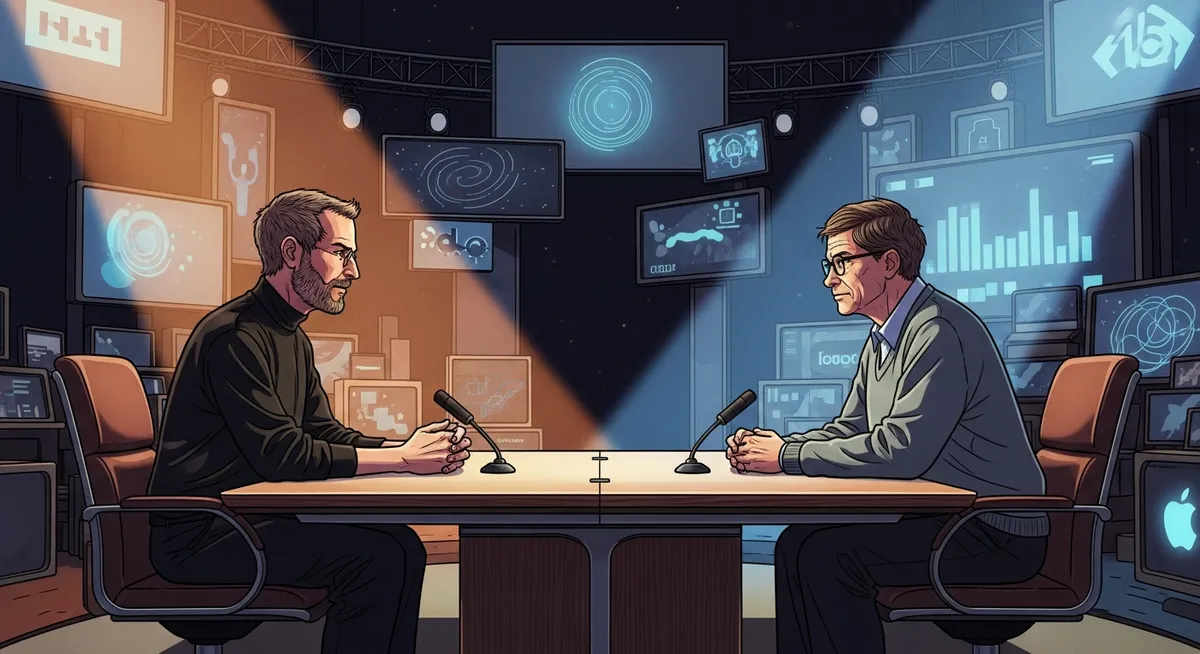 Two tech titans standing face to face — the rivalry that defined an industry