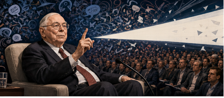 Charlie Munger delivering a blunt concise answer through conference noise