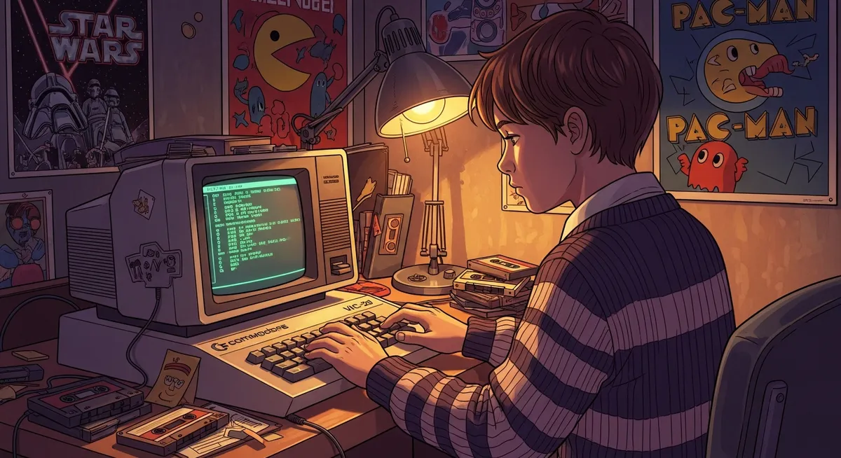 A Commodore VIC-20 computer on a wooden desk — Musk taught himself to code on one of these at age 10