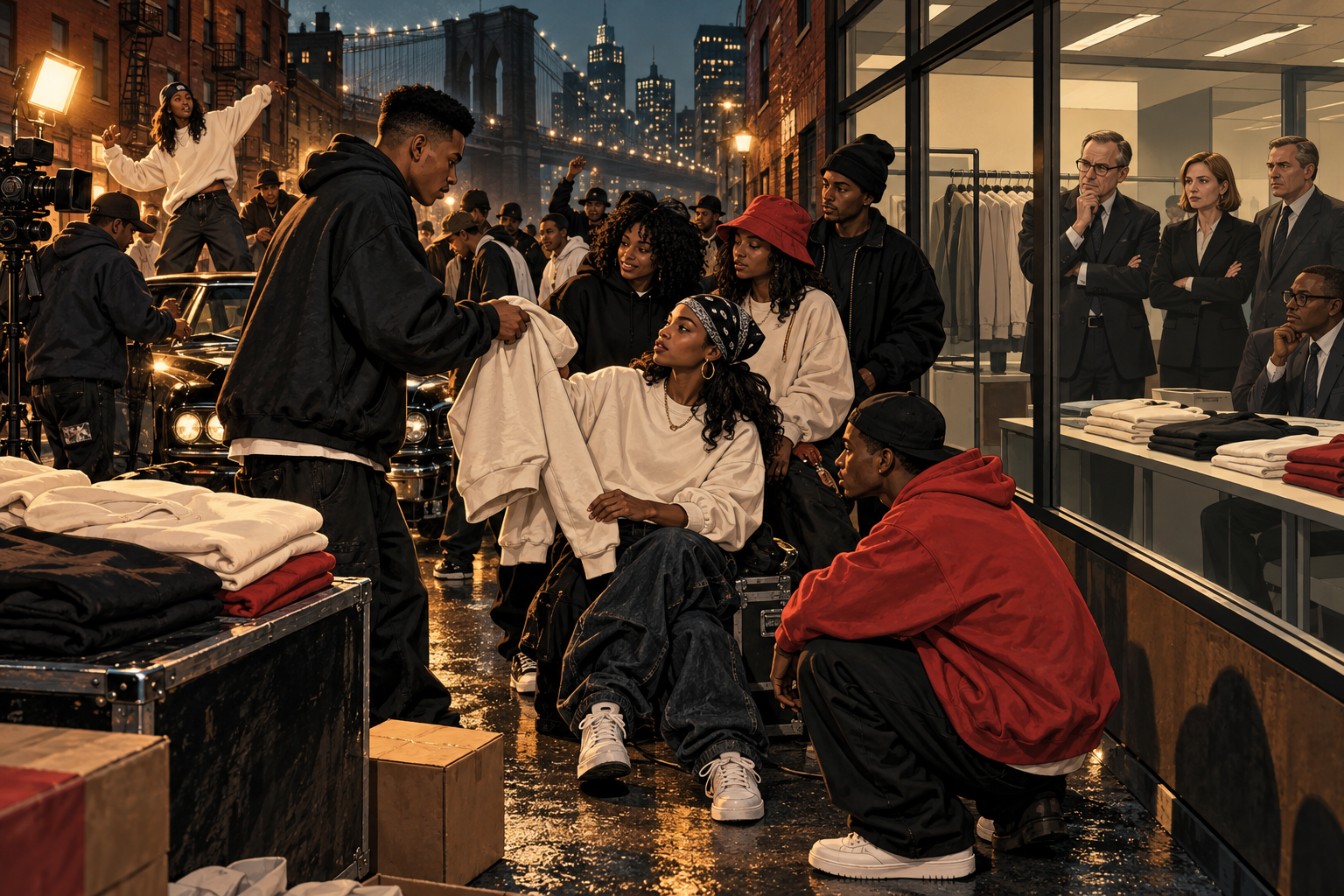 Streetwear founders place blank garments with artists and fans while traditional retail buyers observe the demand