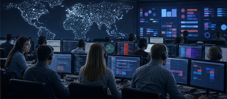 A global online operations team managing technology data and risk around the clock