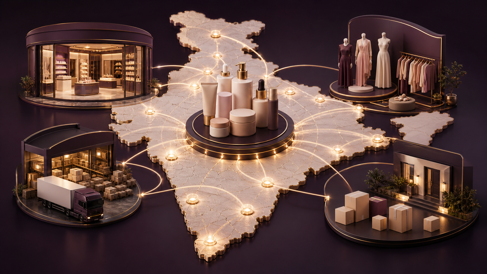 Nykaa's digital platform extending into physical beauty stores, fashion, and owned product brands across India