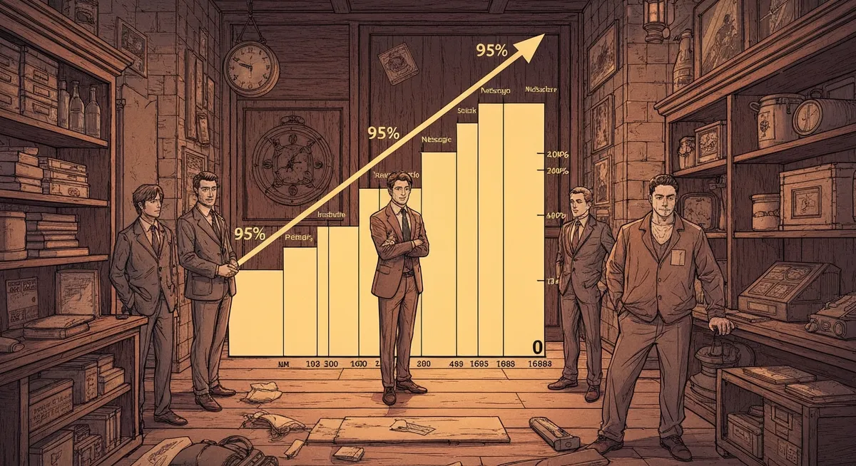 A pie chart showing Internet Explorer's market share swallowing Netscape's — total dominance