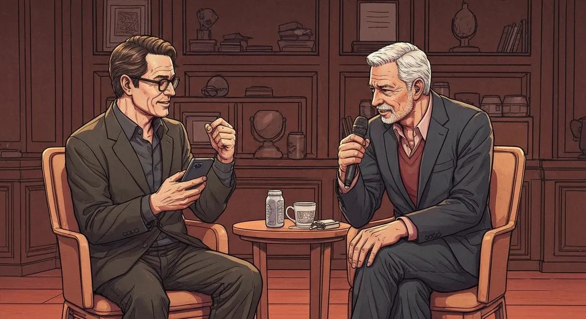 Two tech moguls sitting together at a conference — a rare moment of public truce