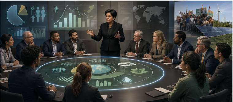 Indra Nooyi shaping modern debates about portfolio purpose and resilience