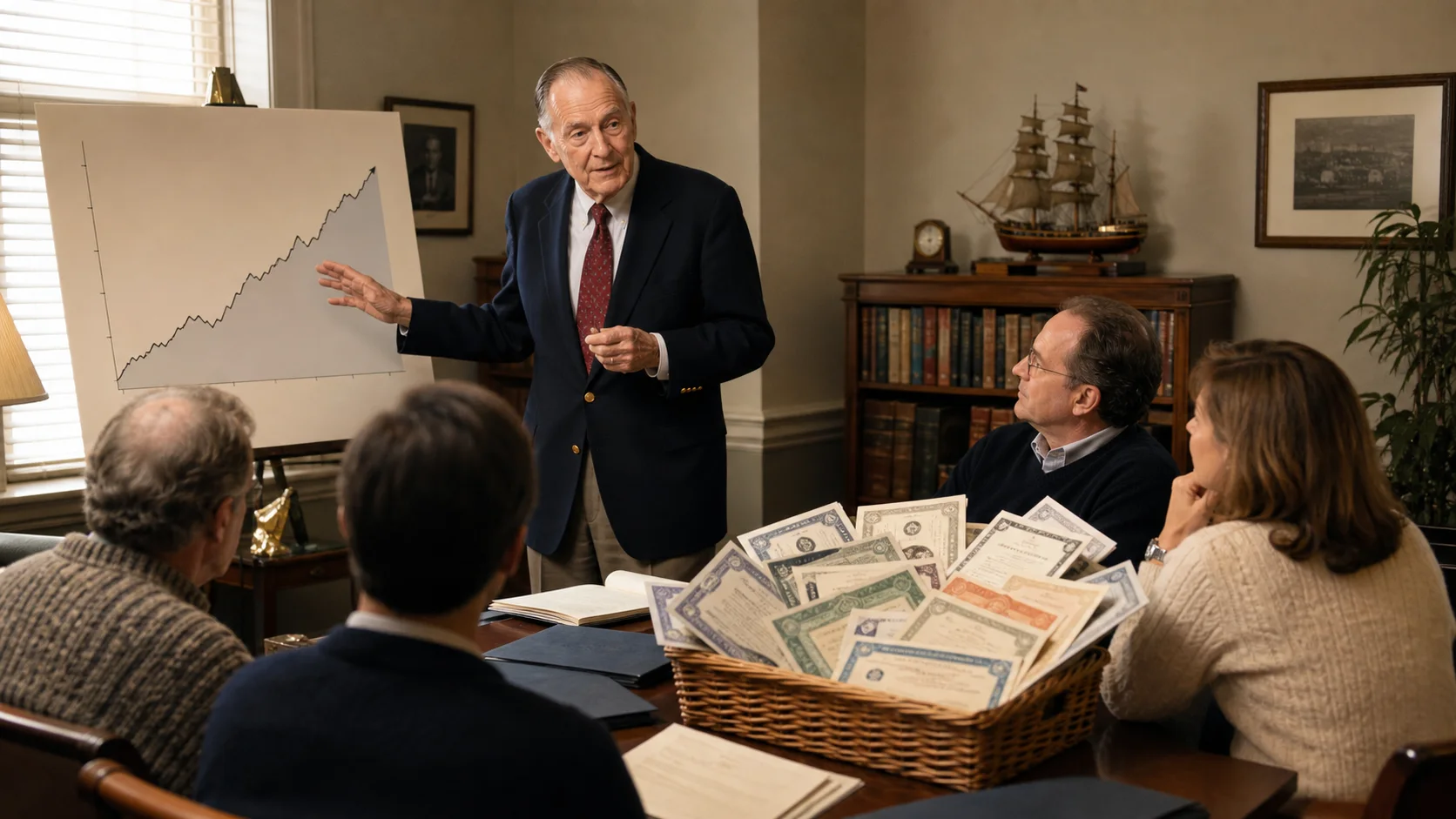 Jack Bogle explaining patient diversified investing to ordinary long-term savers