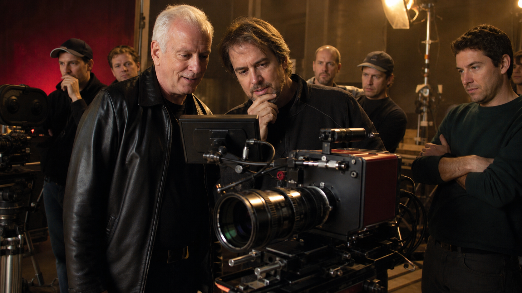 A RED ONE digital cinema camera disrupting a traditional film set with modular high-resolution technology