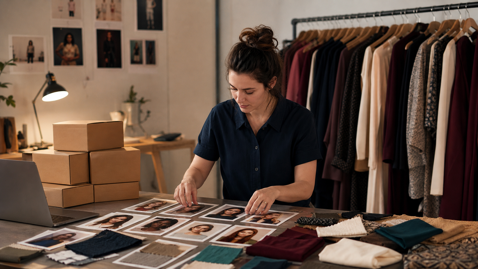 Katrina Lake prototyping a fashion service with customer profiles, clothing racks, and early recommendation charts