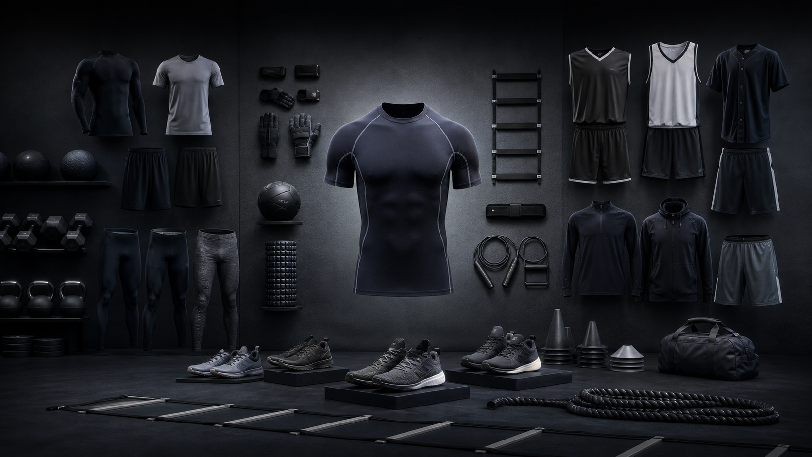 An Under Armour product wall expanding from one compression shirt into footwear, training gear, and team uniforms