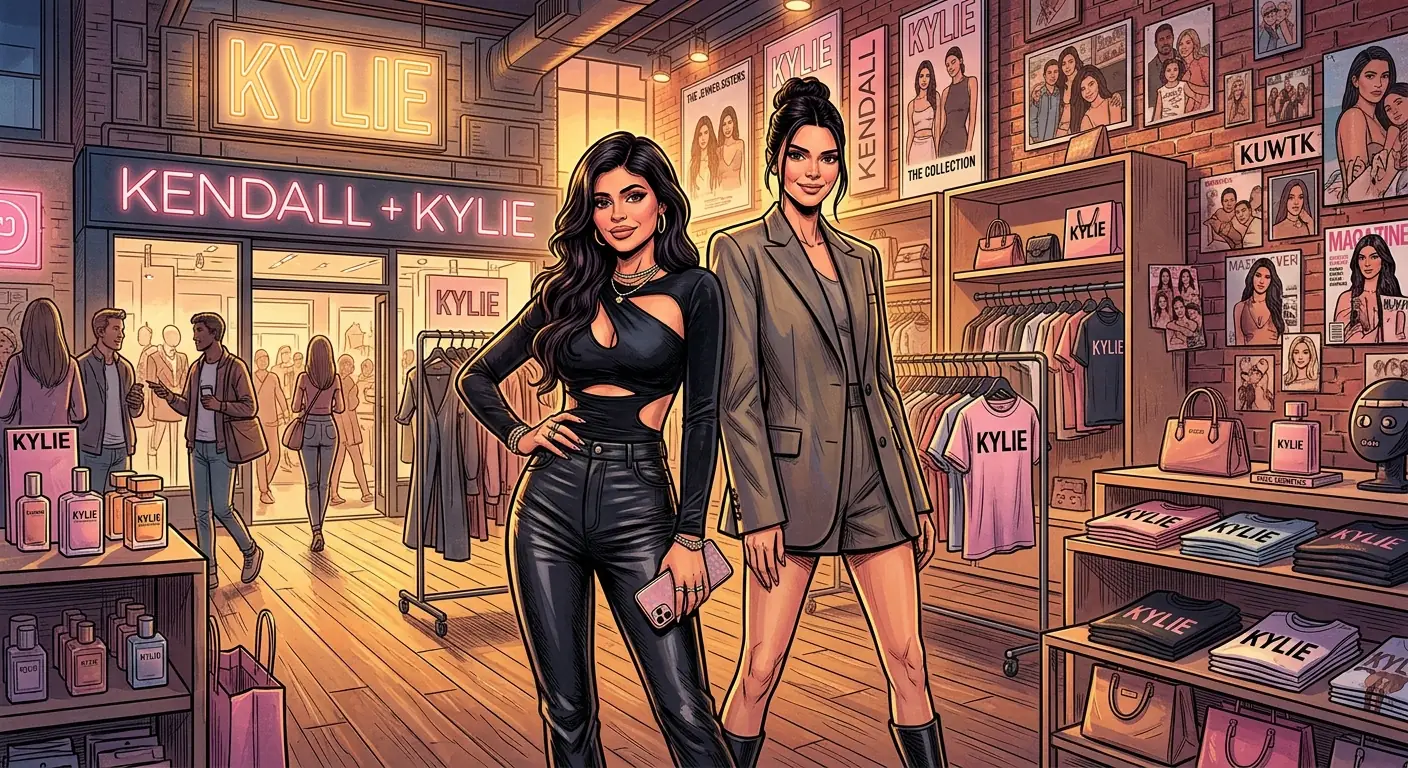 Kylie Jenner and Kendall Jenner posing in their Kendall + Kylie clothing line