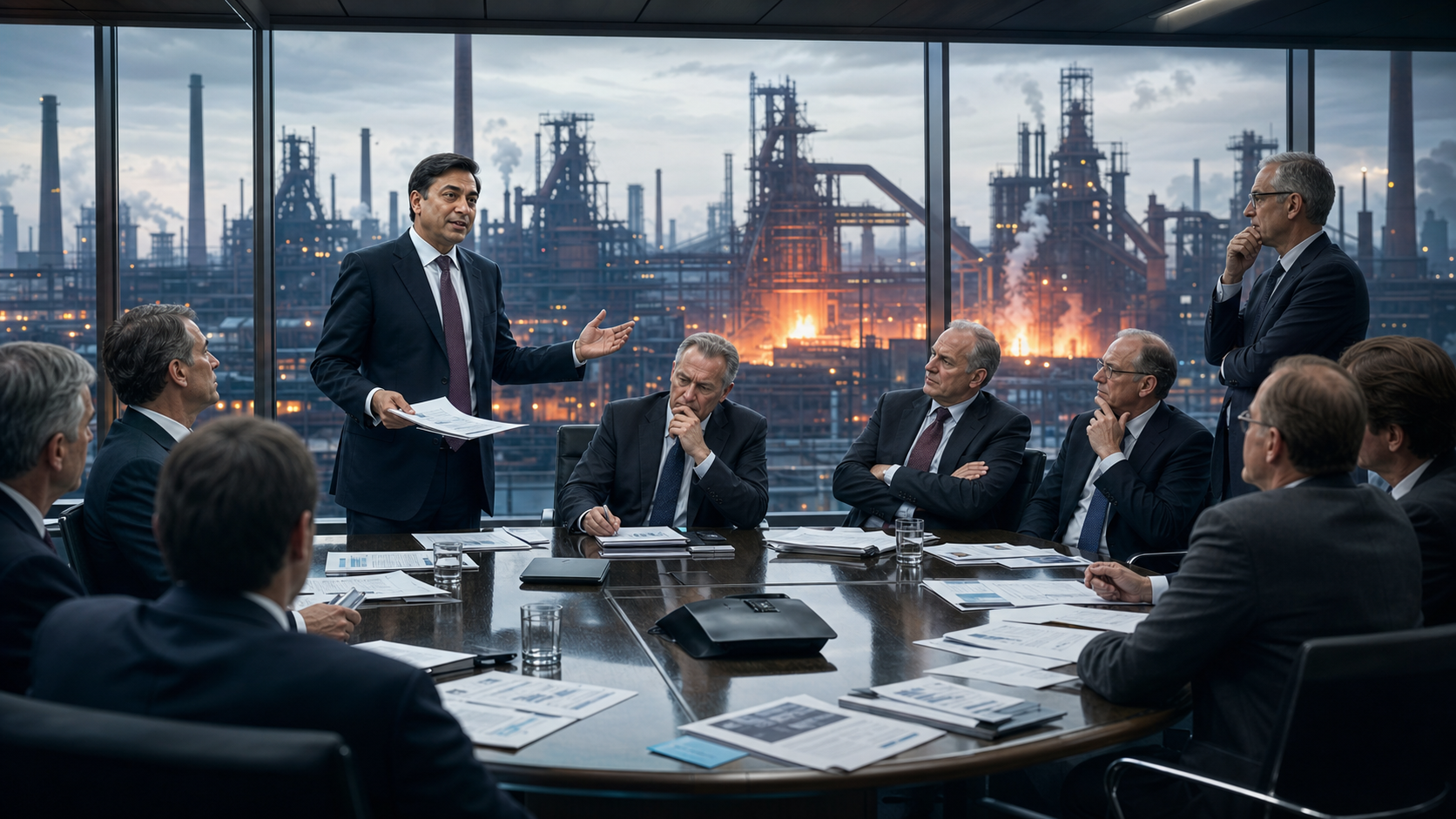 A tense European boardroom takeover battle with steel plants and shareholder documents converging around Mittal's audacious bid for Arcelor