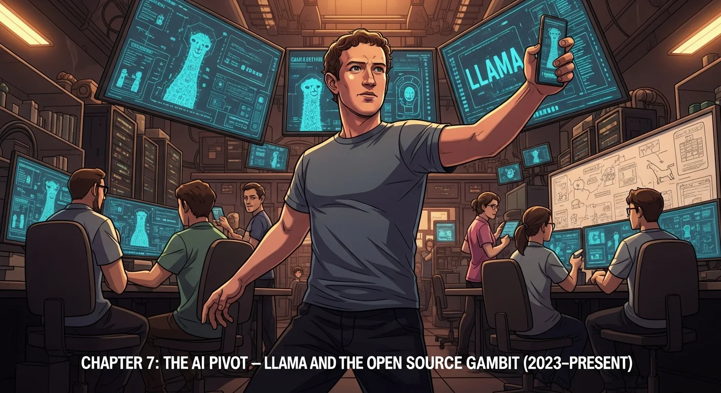 Illustration for 🤖 Chapter 7: The AI Pivot — Llama and the Open Source Gambit