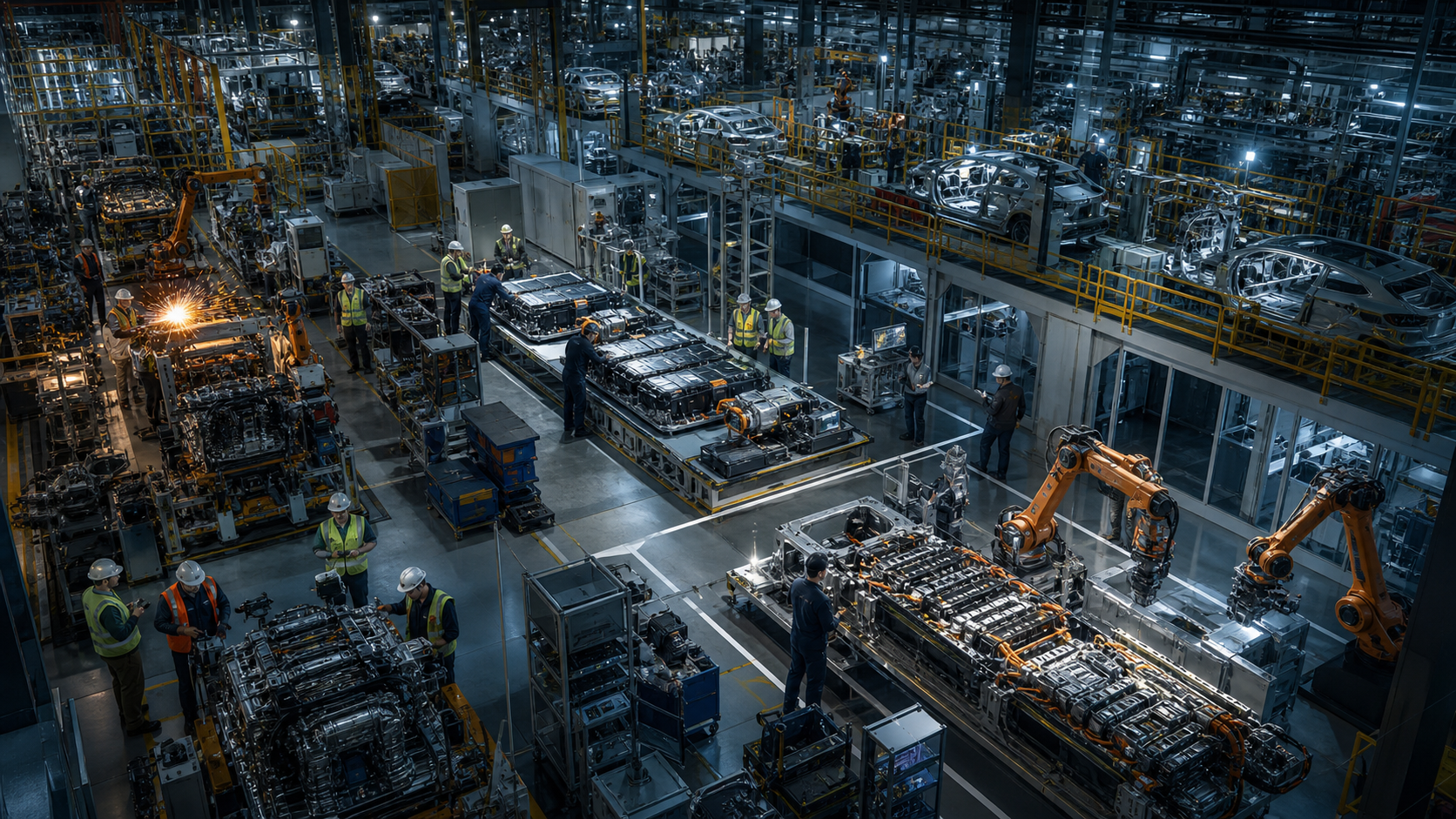 A vast GM factory being retooled from combustion engines to battery packs, electric drive units, and flexible vehicle platforms