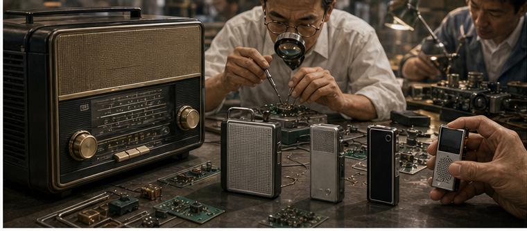 Sony engineers shrinking radios into elegant portable devices