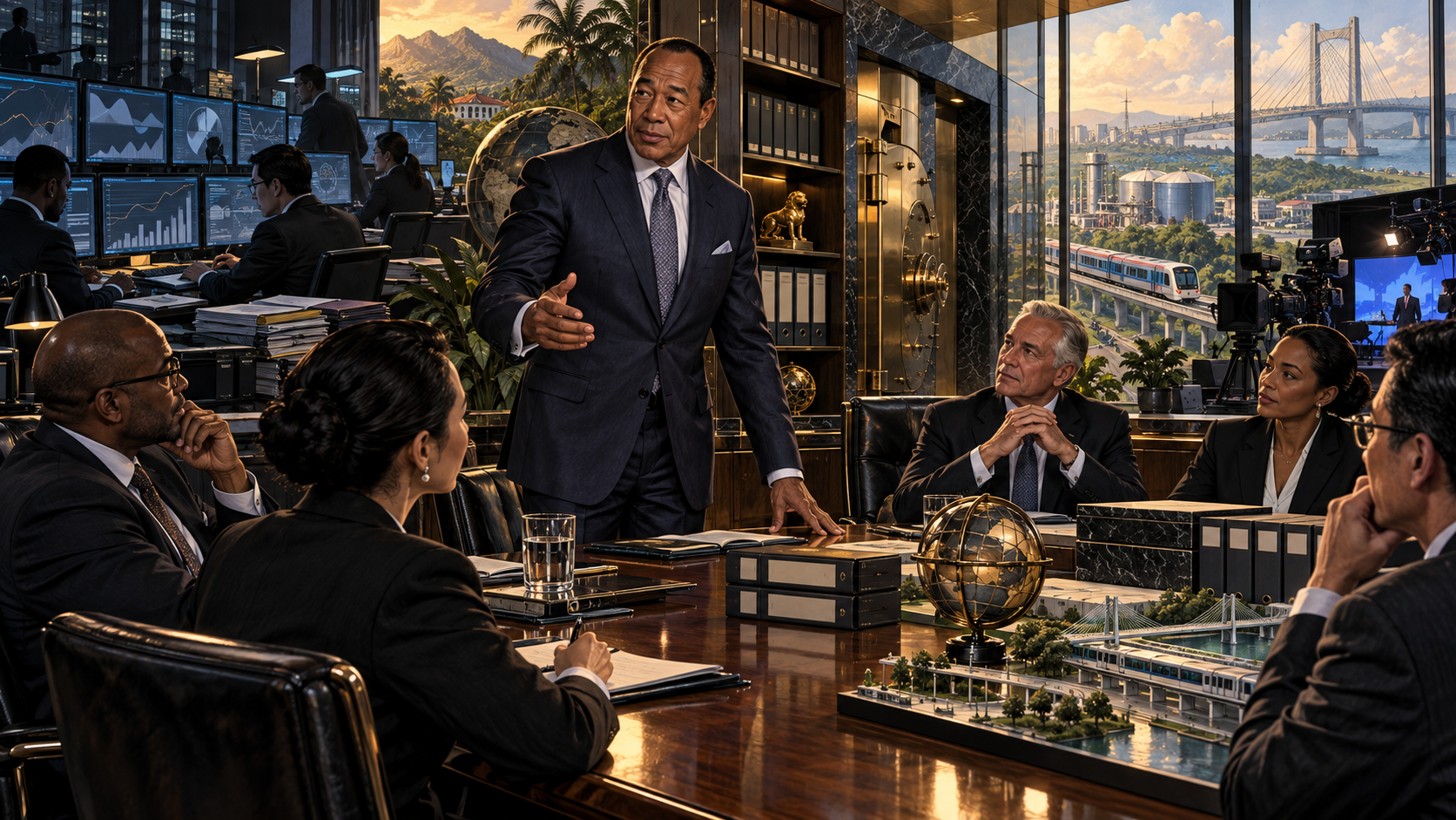 Michael Lee-Chin moving from market screens to a boardroom table with banking, media, and infrastructure businesses