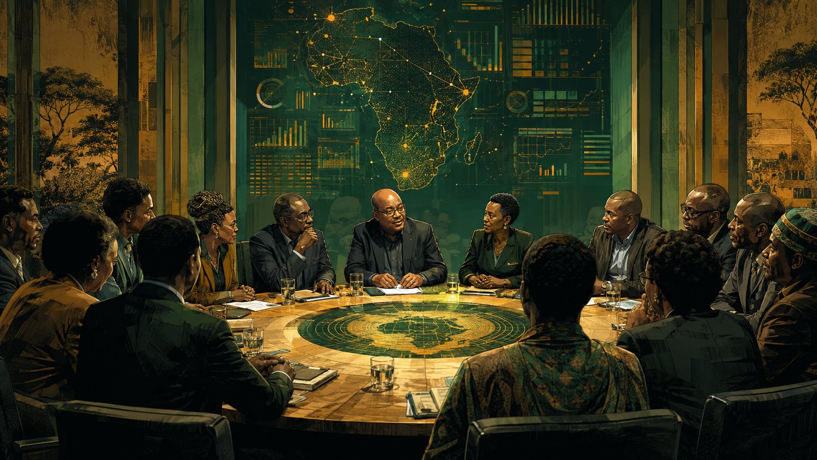 Mo Ibrahim convening civic leaders around a table focused on African governance