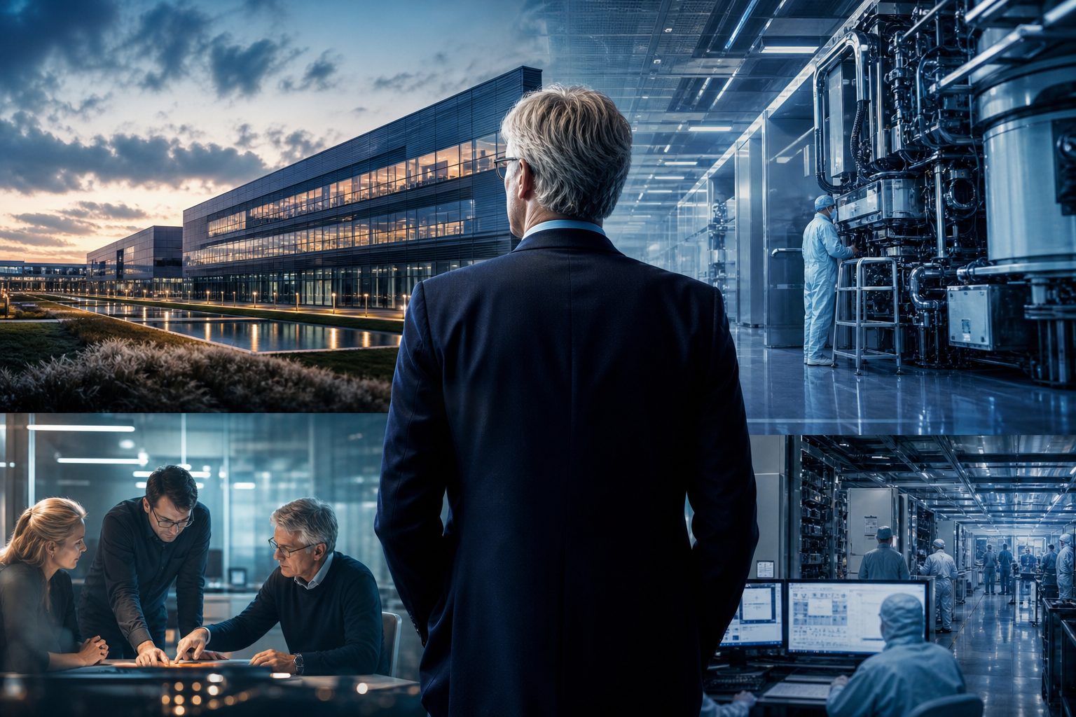 Peter Wennink inside a precise semiconductor lithography facility as engineers assemble an advanced EUV machine