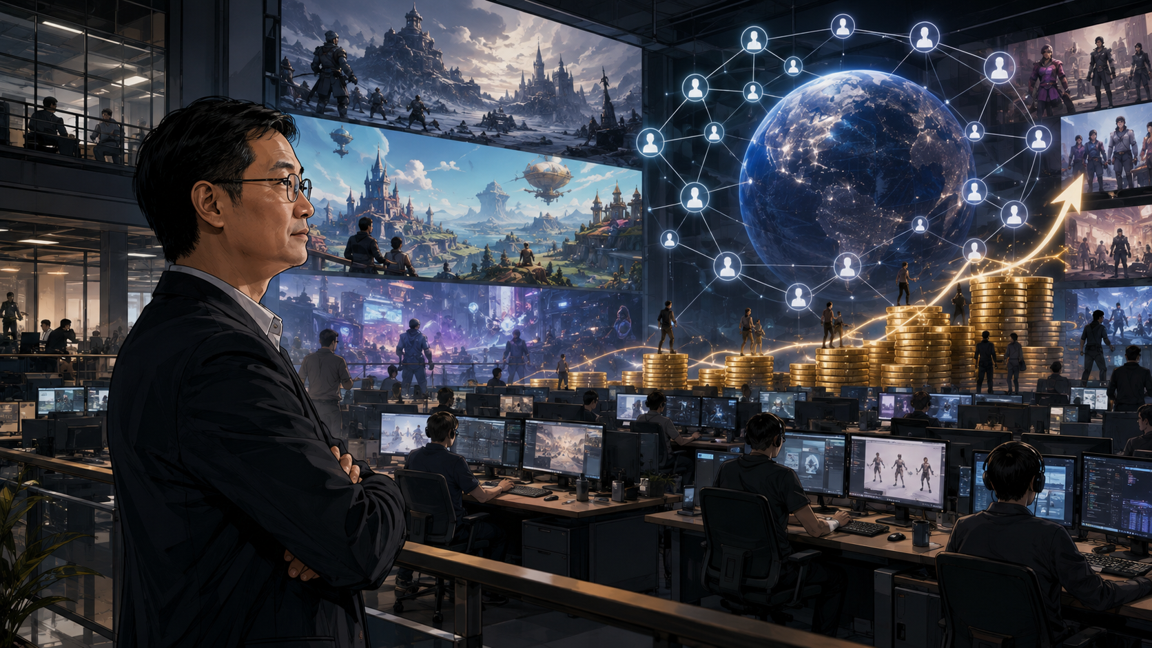 Tencent's messaging network feeds a vast game publishing studio where developers, online worlds and digital economies generate the capital for expansion