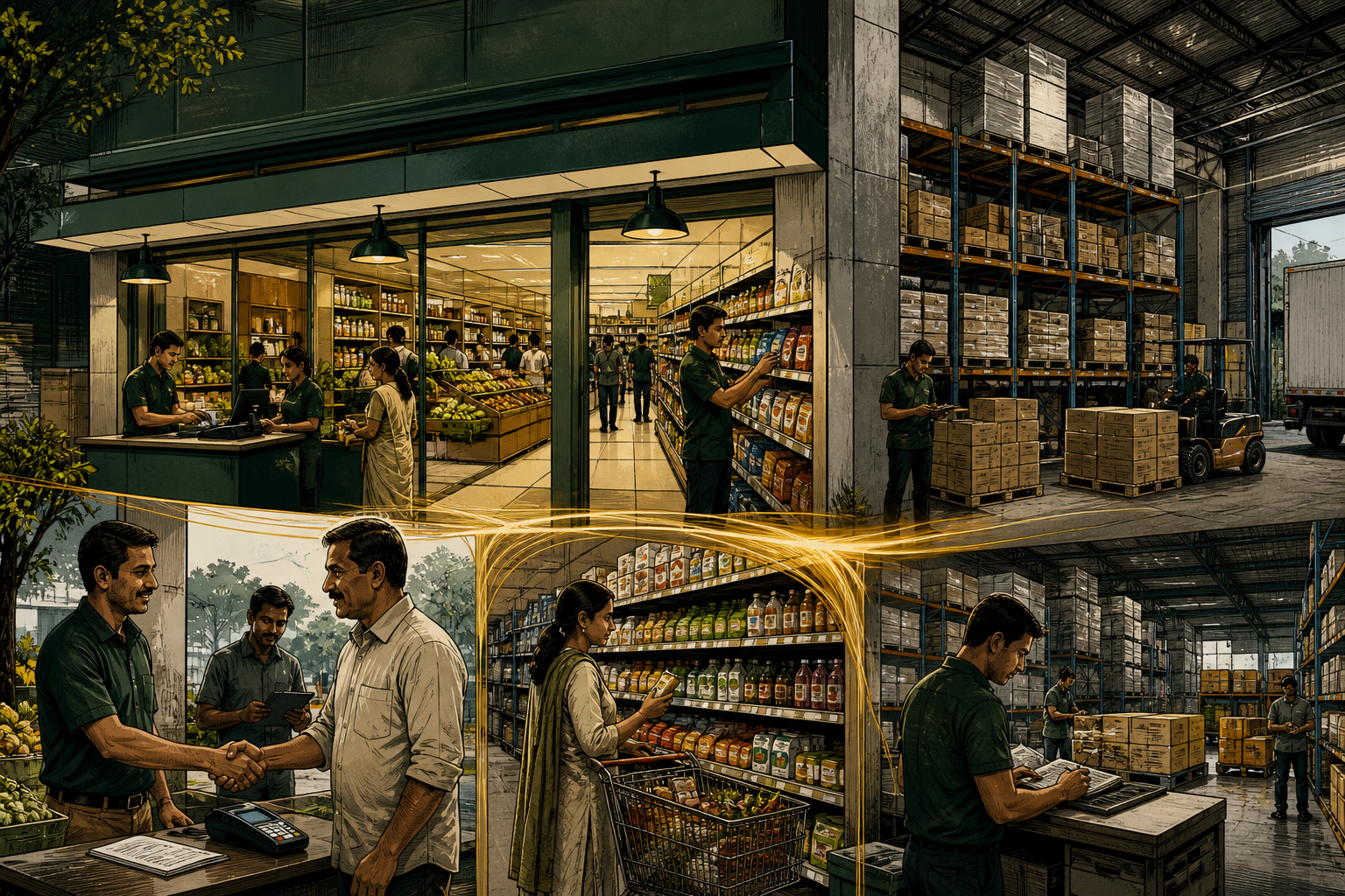 A DMart operating system visualized through owned stores fast supplier payments full shelves and tightly controlled costs