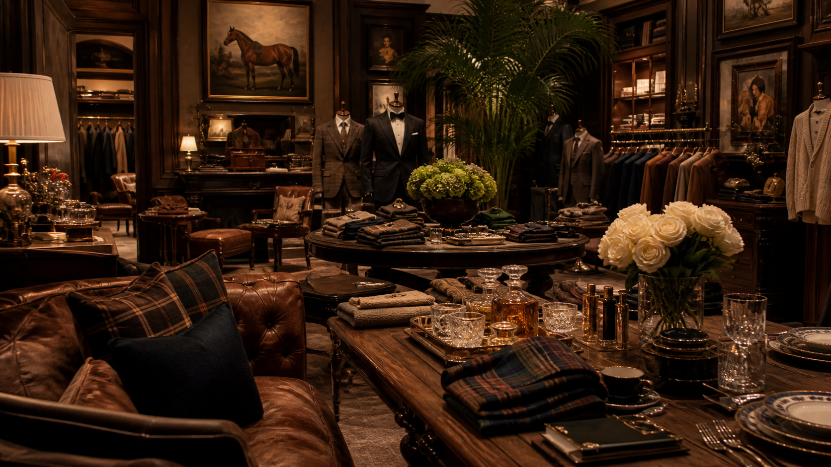 A Ralph Lauren interior where clothing, furniture, tableware, fragrance, and hospitality share one cinematic design language