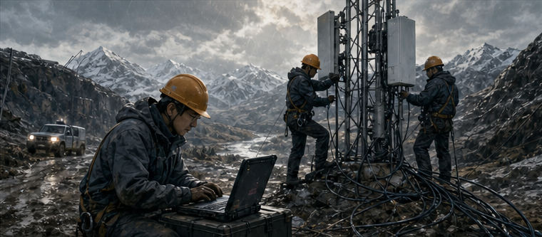 Huawei engineers deploying telecommunications infrastructure in a remote environment
