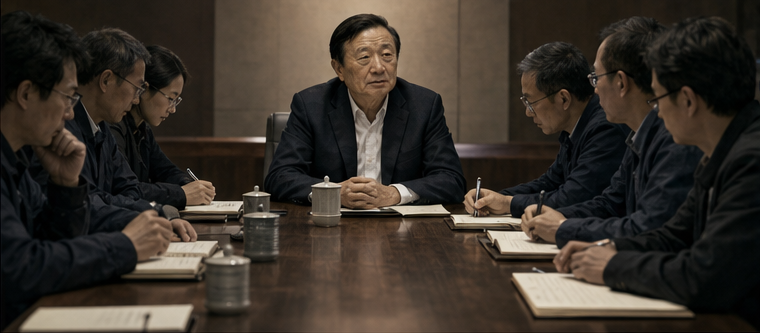 Ren Zhengfei leading a sober internal engineering discussion