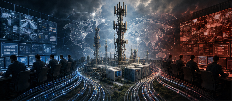 Telecommunications infrastructure caught between rival geopolitical systems