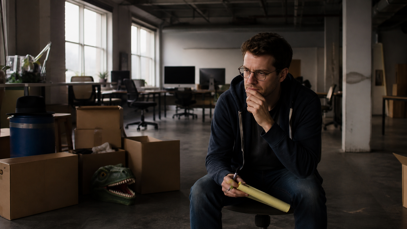 Sam Reich in the nearly empty CollegeHumor office deciding whether to buy the company and preserve its creative core