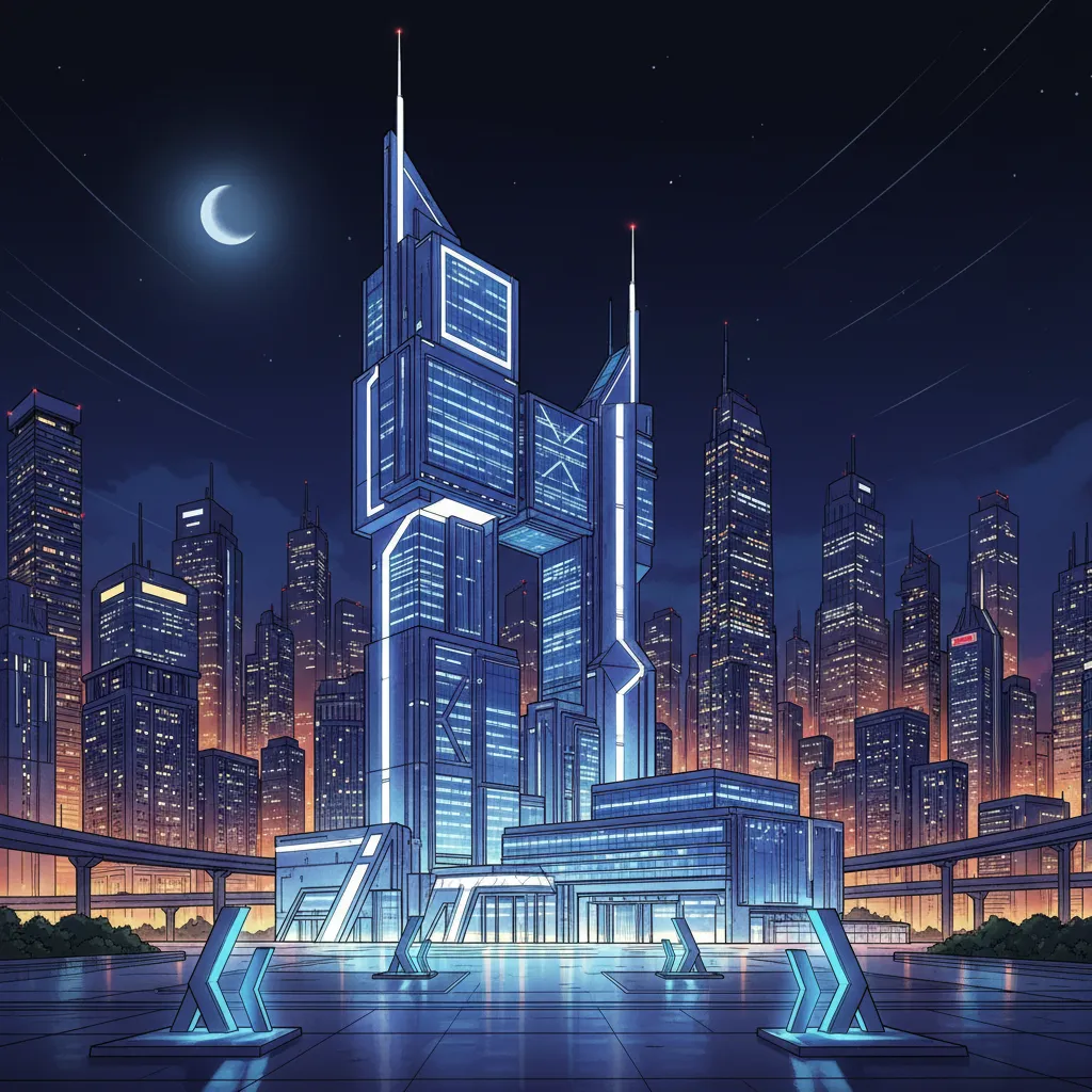 Samsung headquarters in Seoul at night, lit up against the city skyline