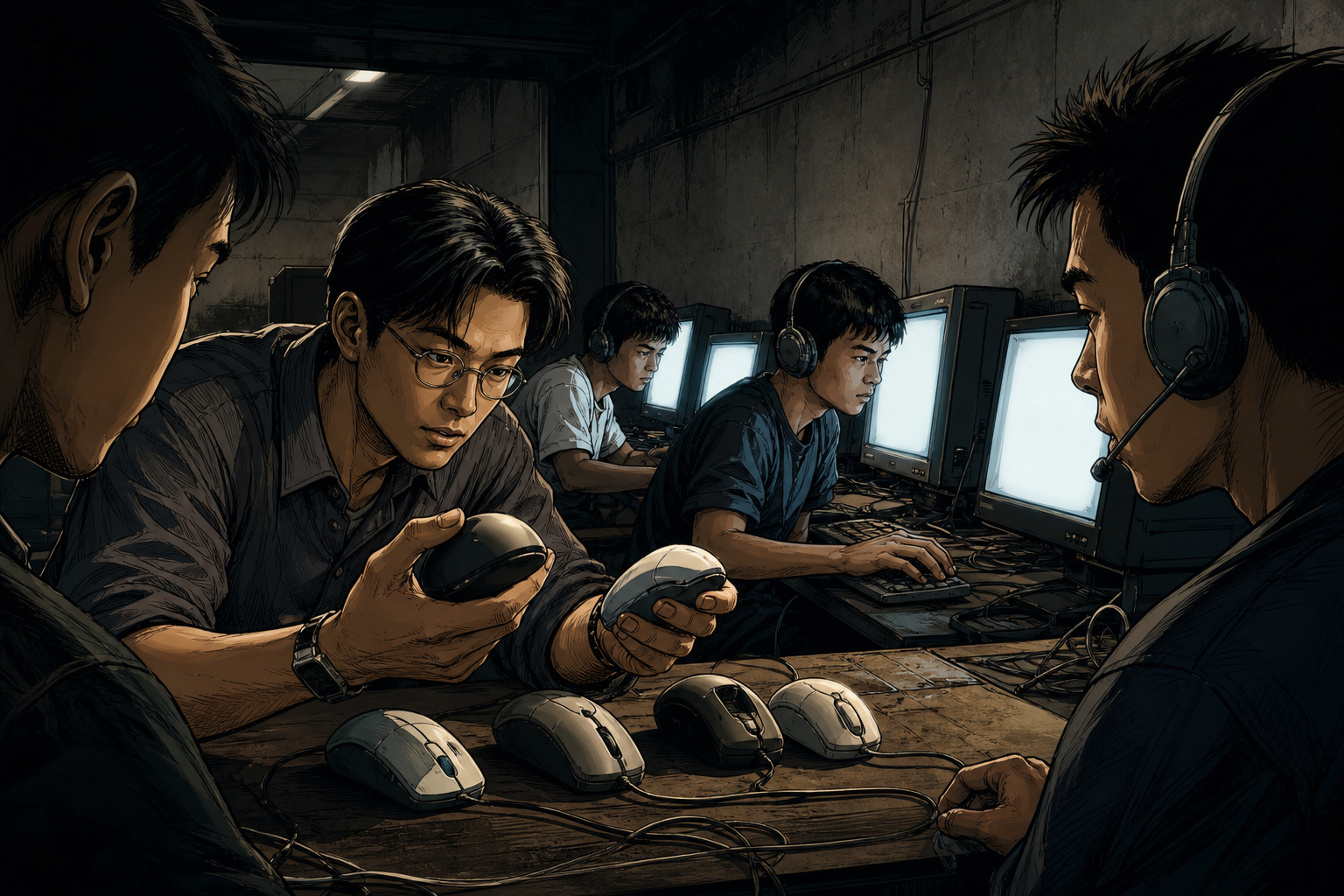 A young Tan Min-Liang testing early gaming mouse shapes with competitive players in a Singapore gaming cafe