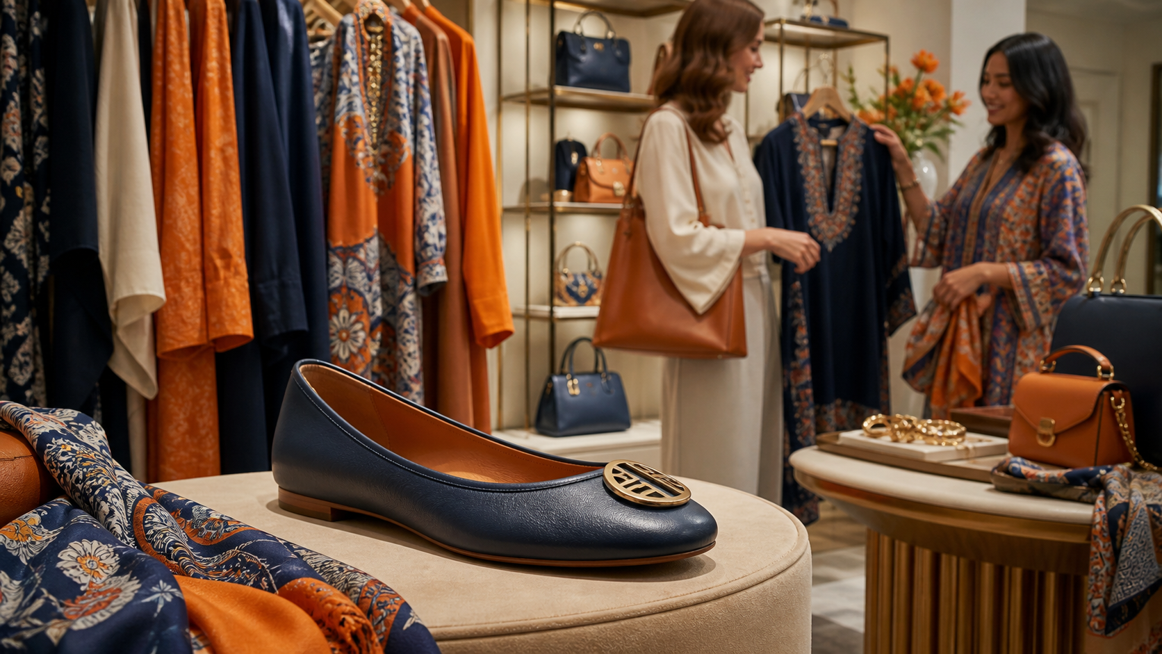 A signature medallion ballet flat anchoring a colorful accessible-luxury fashion collection